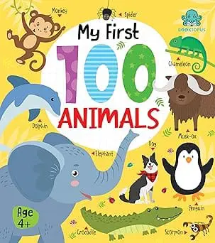 Booktopus Board Book - My First 100 Animals - Early Learning Books for Kids - Picture Books for Baby 4+ Years
